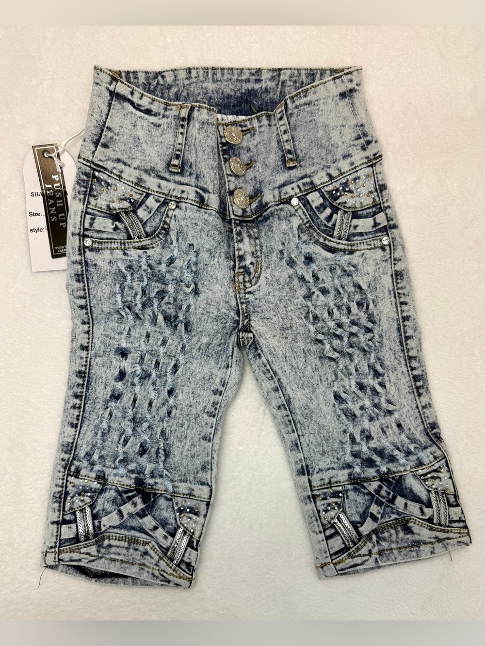 Silver Diva Jeans Style DJ-2258 Distressed Push Up Jean Bermuda Size 1 NWT